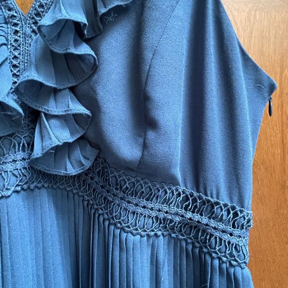 Anthropologie PL Pleated Isere Ruffled Blue V-Neck Dress by Lucy Paris - Picture 7 of 9
